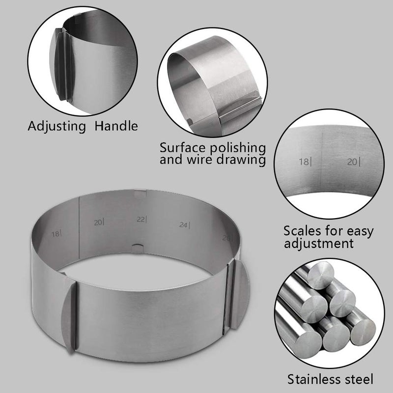 Cyimi Adjustable Cake Mould Stainless Steel Cake Mousse Ring 6 to 12 Inch, Thickened Cake Ring Mould Set of 2 for Baking,DIY Cake (Round+Square) - Image 5